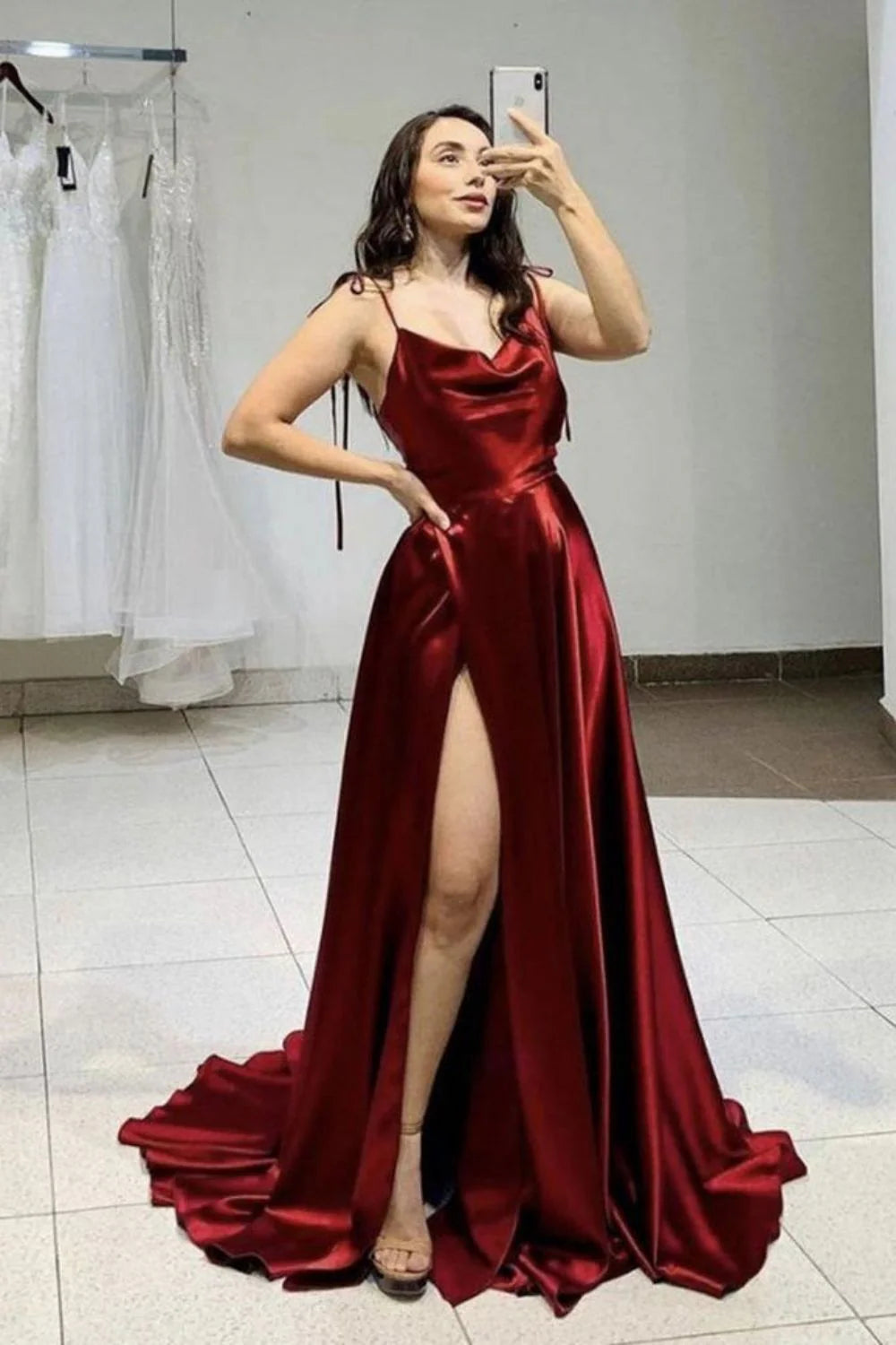 Simple A Line Spaghetti Straps Burgundy  Full Of Charm Prom Dress